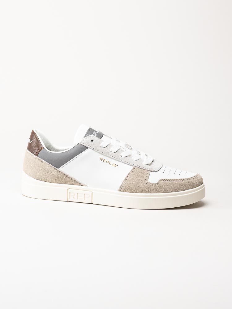 Replay - Polys Court 3 Sneaker - Vita sneakers med bruna och grå partier