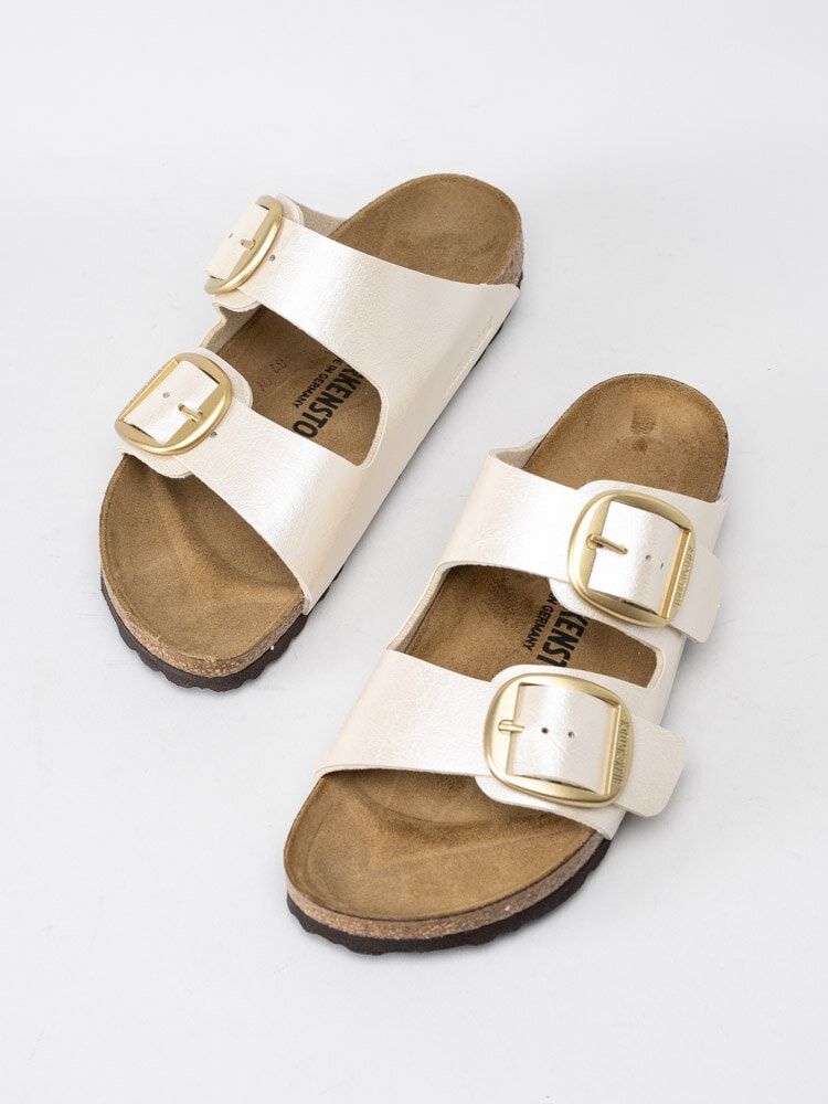 Birkenstock - Arizona Big Buckle - Beige skimrande slip in sandaler med stora spännen