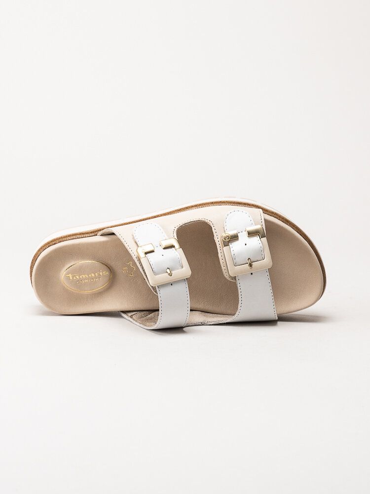 Tamaris Wide - Vita slip in sandaler i skinn