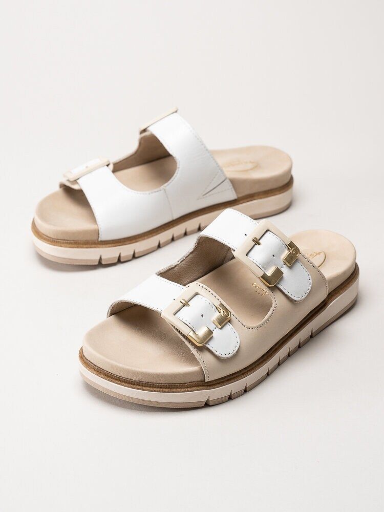 Tamaris Wide - Vita slip in sandaler i skinn
