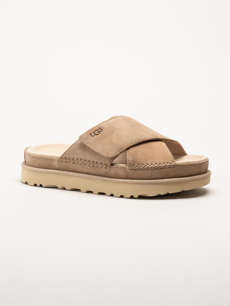 UGG - W Goldenstar Cross Slide - Beige slip in sandaler i mocka