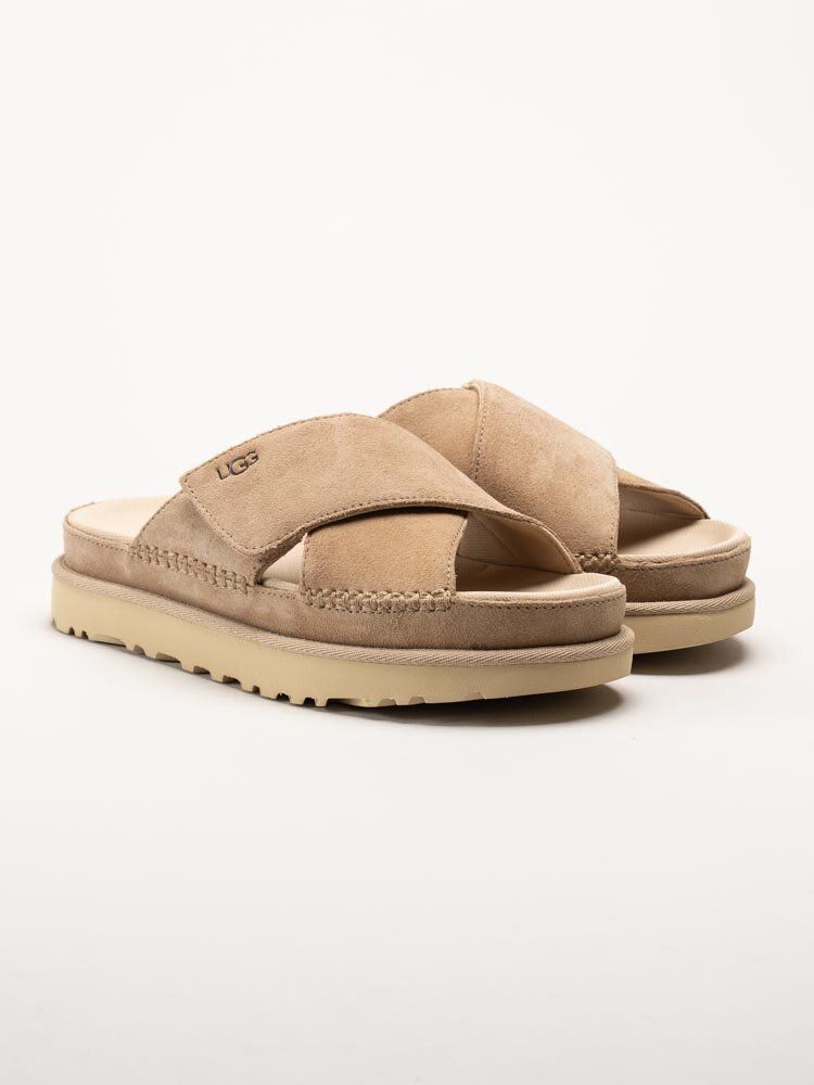 UGG - W Goldenstar Cross Slide - Beige slip in sandaler i mocka
