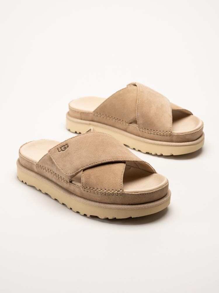 UGG - W Goldenstar Cross Slide - Beige slip in sandaler i mocka