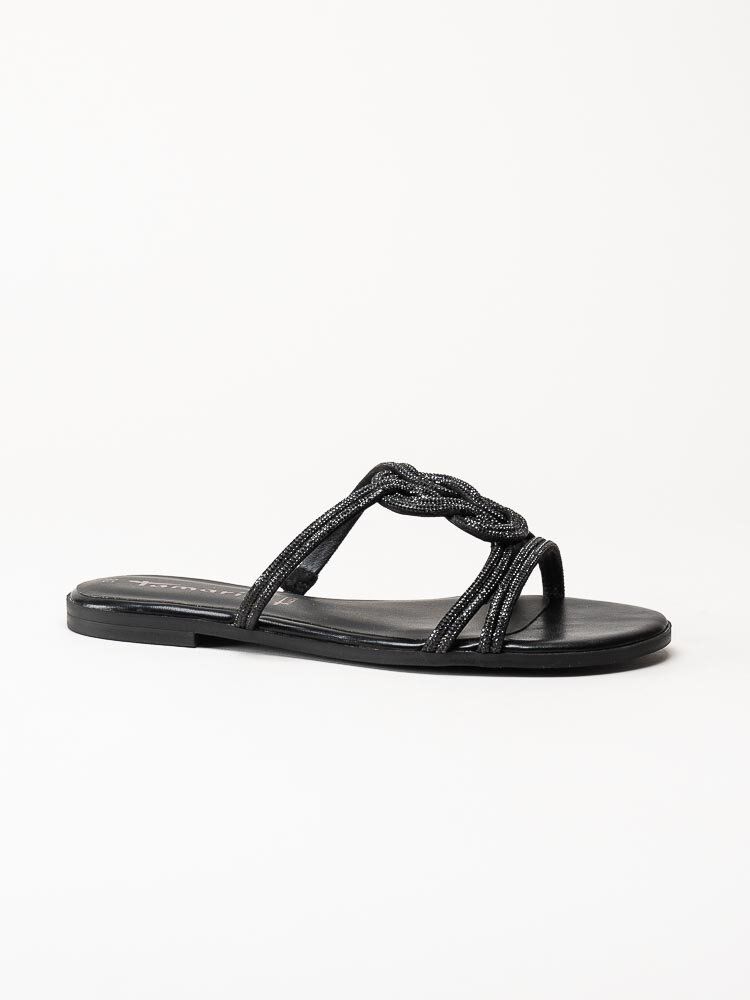 Tamaris - Svarta sandaler med glitterremmar