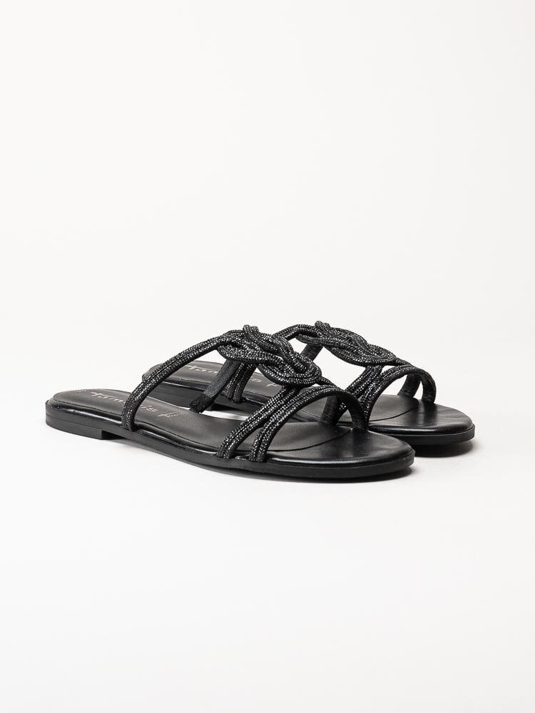 Tamaris - Svarta sandaler med glitterremmar