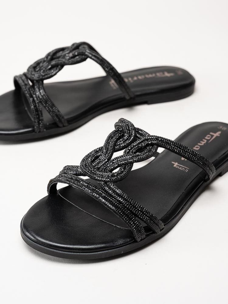 Tamaris - Svarta sandaler med glitterremmar