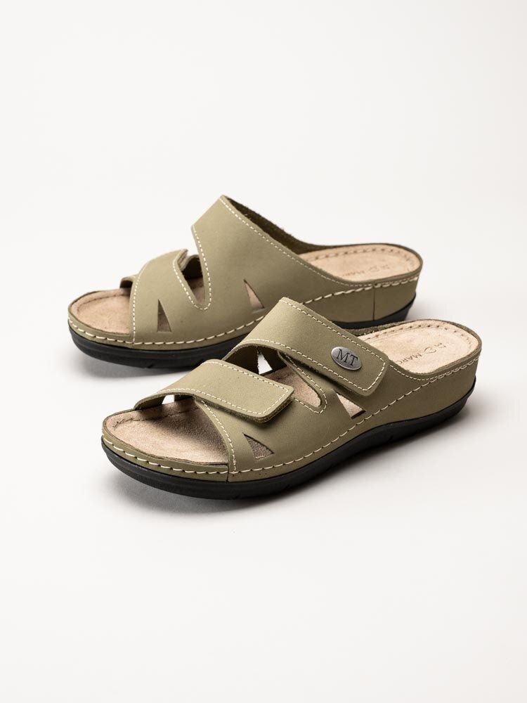Marco Tozzi - Olivgröna slip in tofflor i nubuck