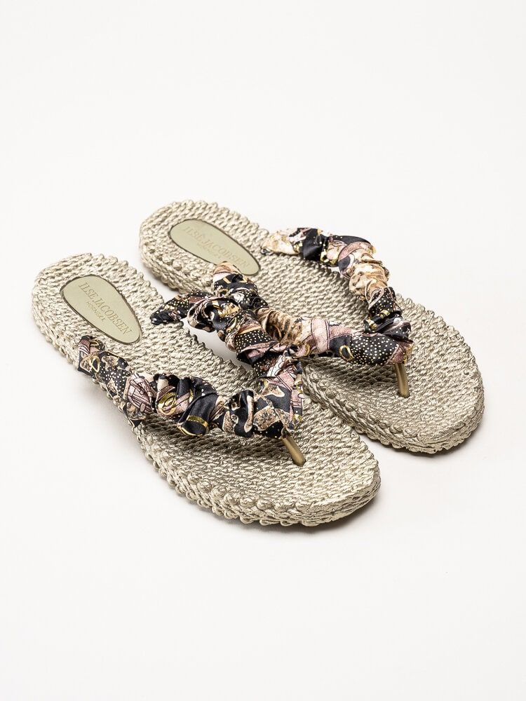 Ilse Jacobsen - Cheerful05 - Platinafärgade flip flop med multifärgade satinremmar