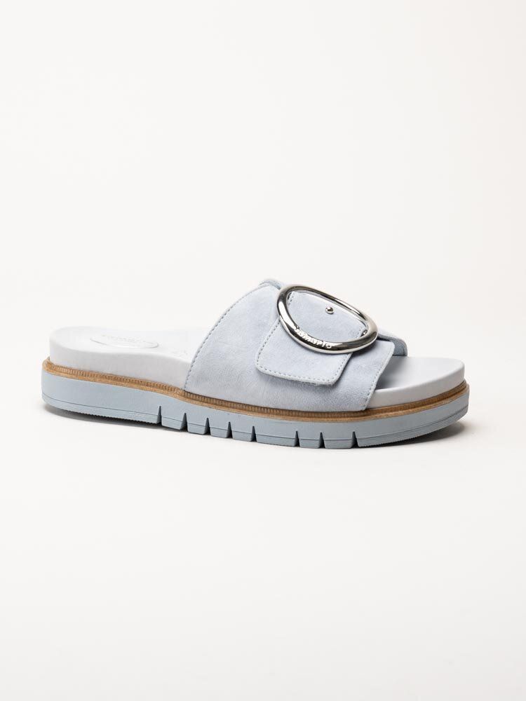 Tamaris Wide - Ljusblå slip in sandaler i mocka