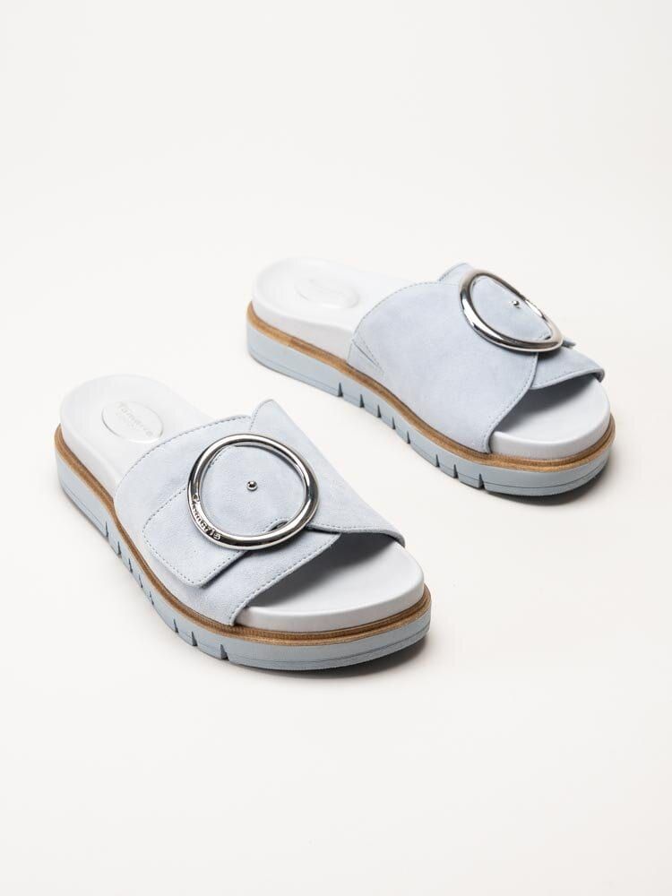 Tamaris Wide - Ljusblå slip in sandaler i mocka