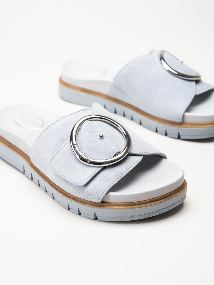 Tamaris Wide - Ljusblå slip in sandaler i mocka