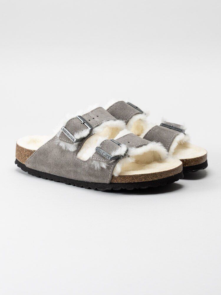 Birkenstock - Arizona Shearling - Gråa fårskinnsfodrade slip in sandaler