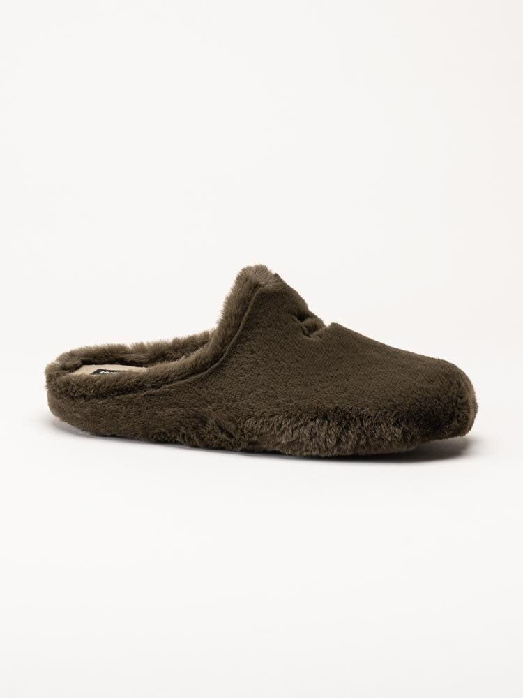 Hush Puppies - Olivia - Mörkgröna fluffiga slip in tofflor