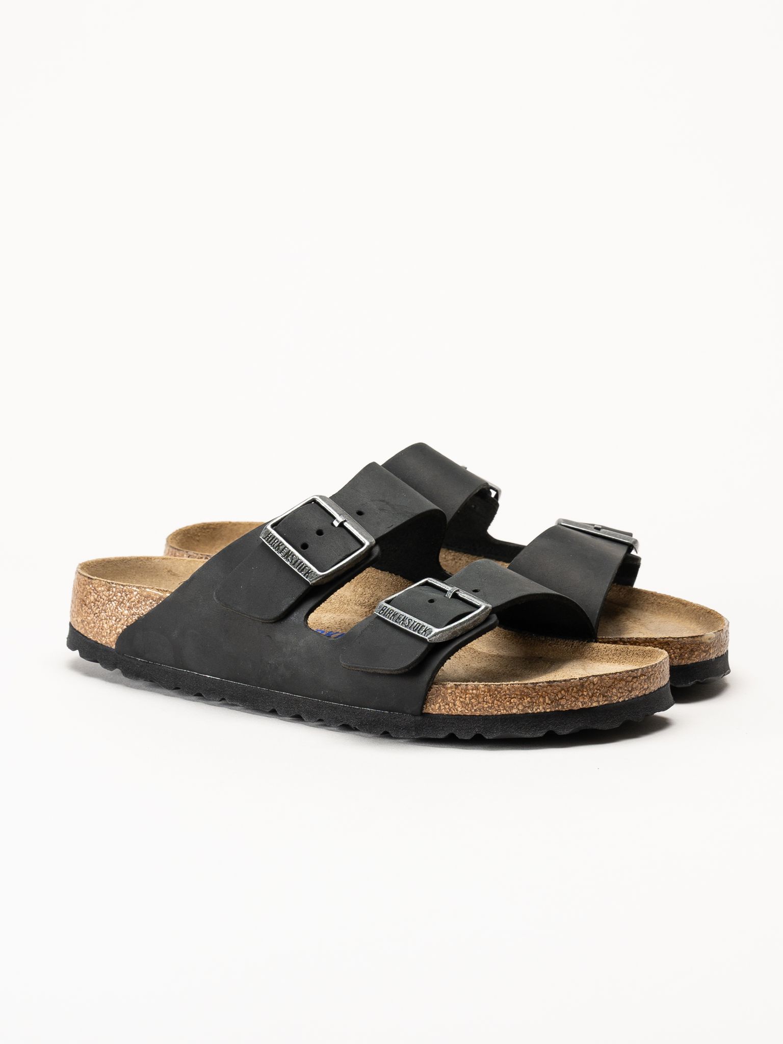 Birkenstock - Arizona SFB oiled - Svarta slip in sandaler i oljat skinn
