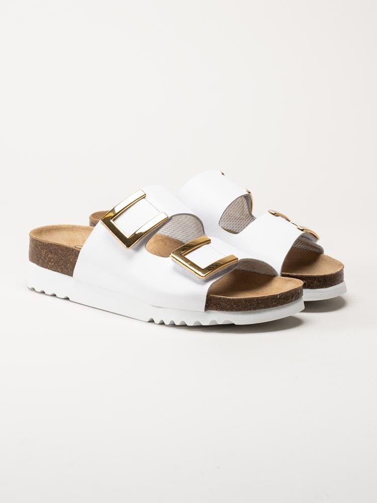 Scholl - Monterey 2 Straps Wg Ad - Vita slip in sandaler i skinn