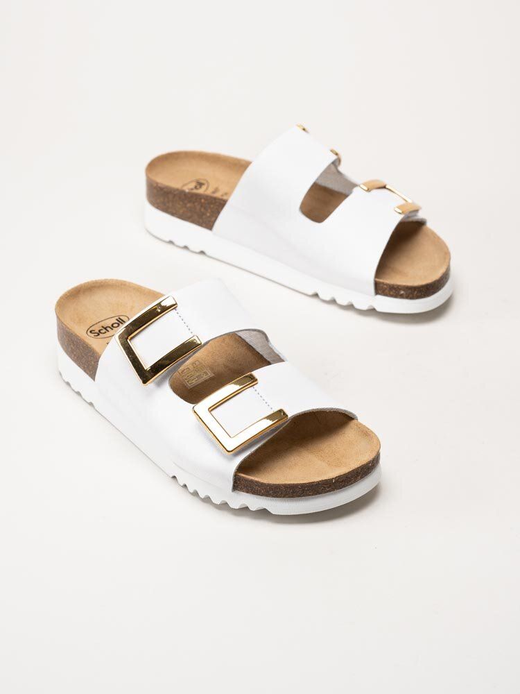 Scholl - Monterey 2 Straps Wg Ad - Vita slip in sandaler i skinn
