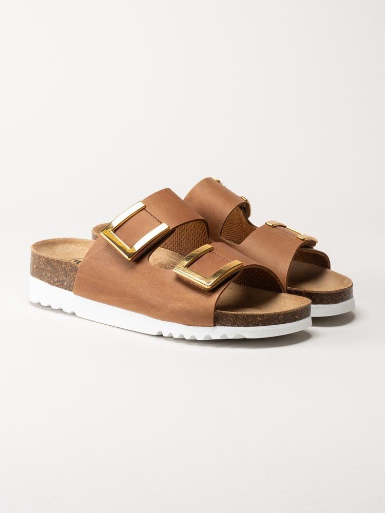 Scholl - Monterey 2 Straps Wg Ad - Bruna slip in sandaler i skinn