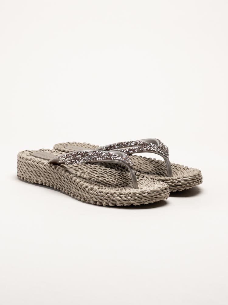 Ilse Jacobsen - Cheerful15 - Beige flip flop, remmar med glitterstenar