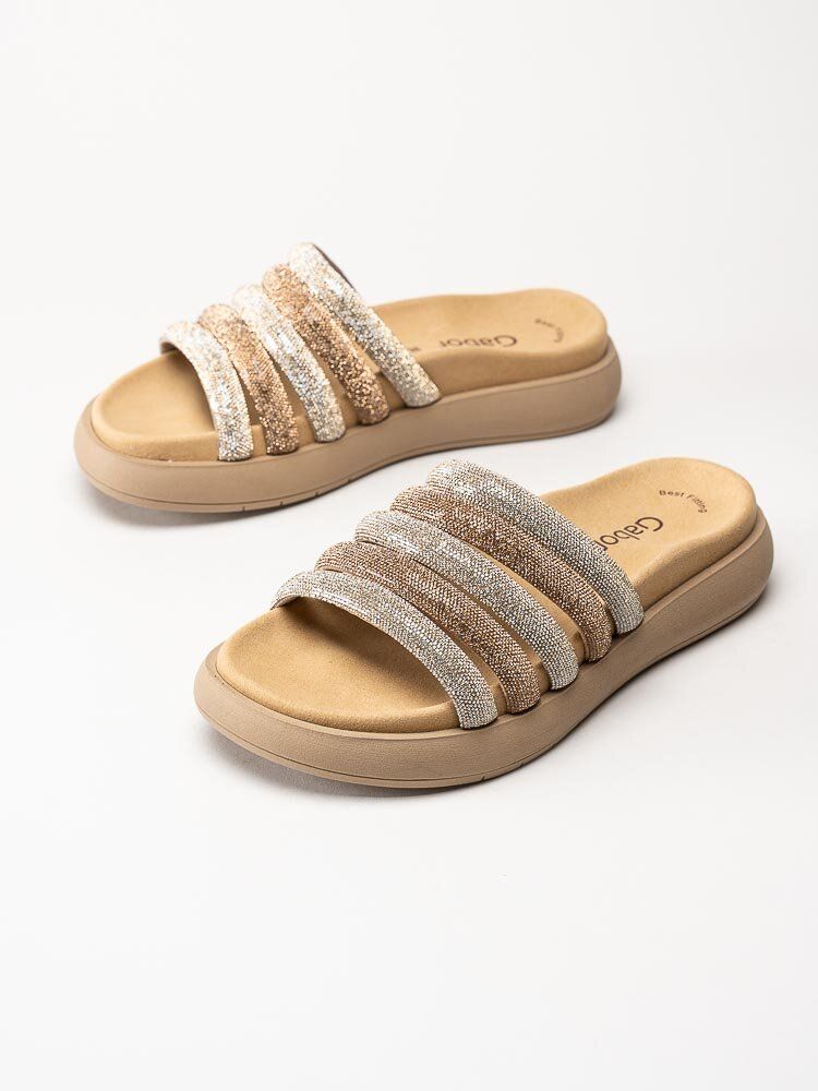 Gabor - Guldiga slip in sandaler med strass
