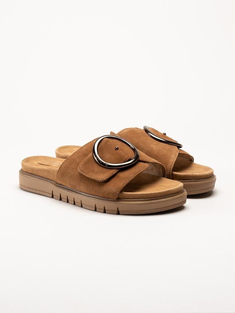 Tamaris Wide - Bruna slip in sandaler i mocka