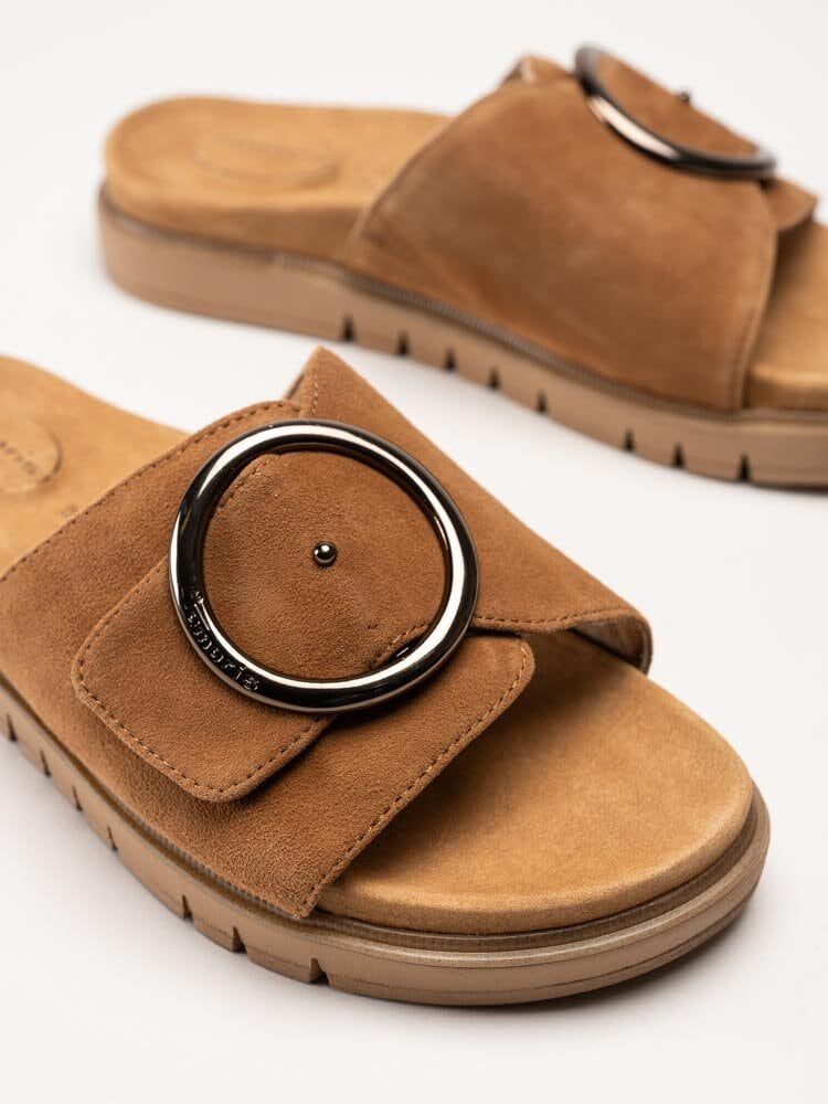 Tamaris Wide - Bruna slip in sandaler i mocka