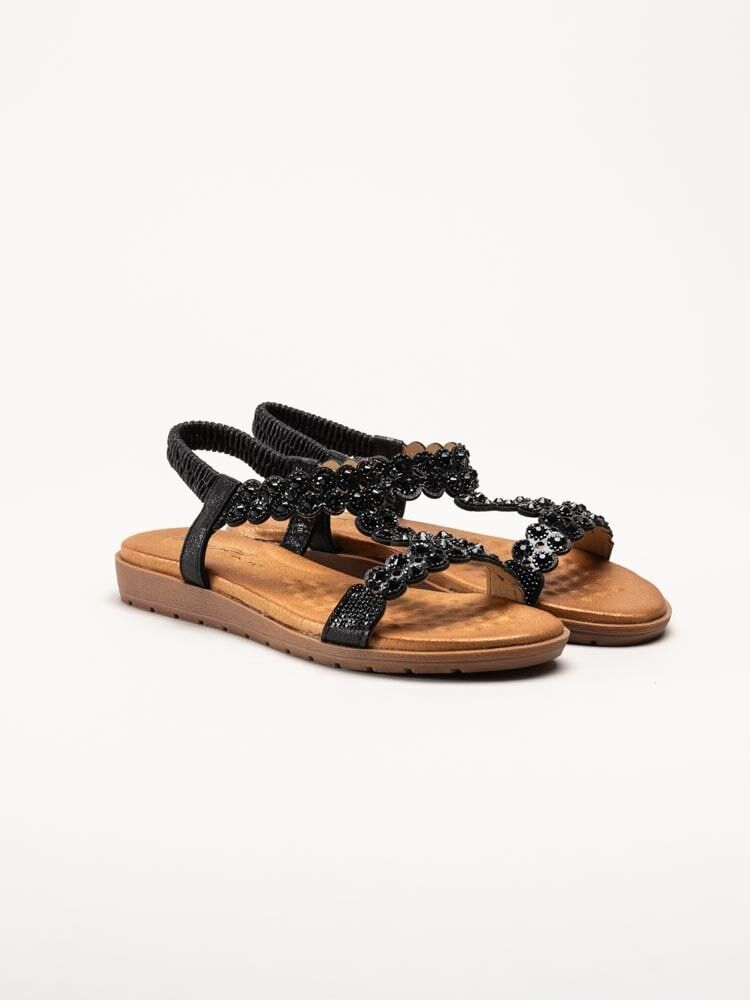 Lunar - Svarta sandaler med strass-stenar