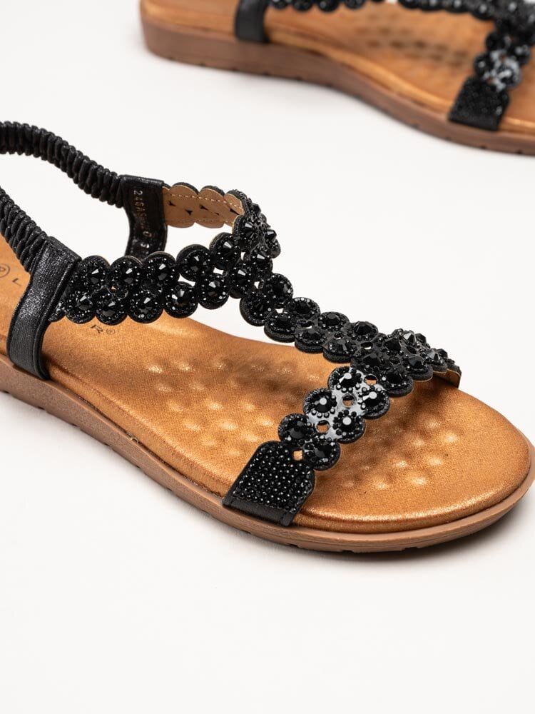 Lunar - Svarta sandaler med strass-stenar