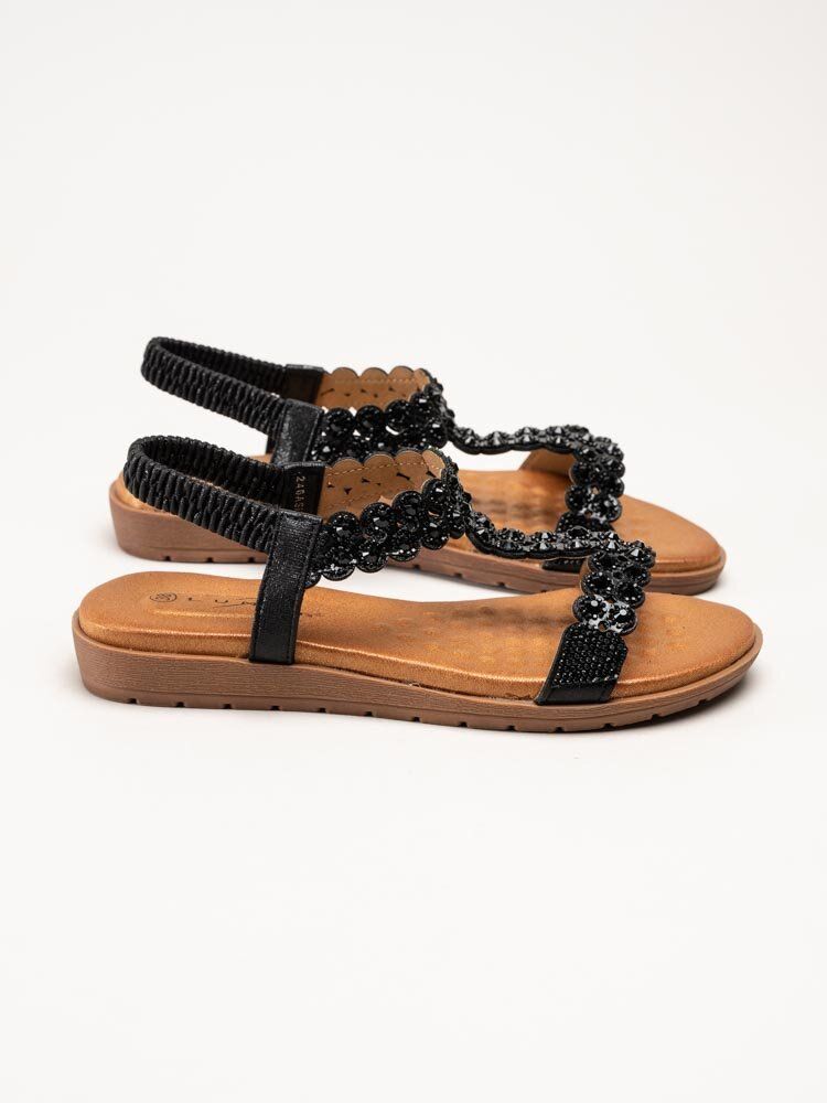 Lunar - Svarta sandaler med strass-stenar