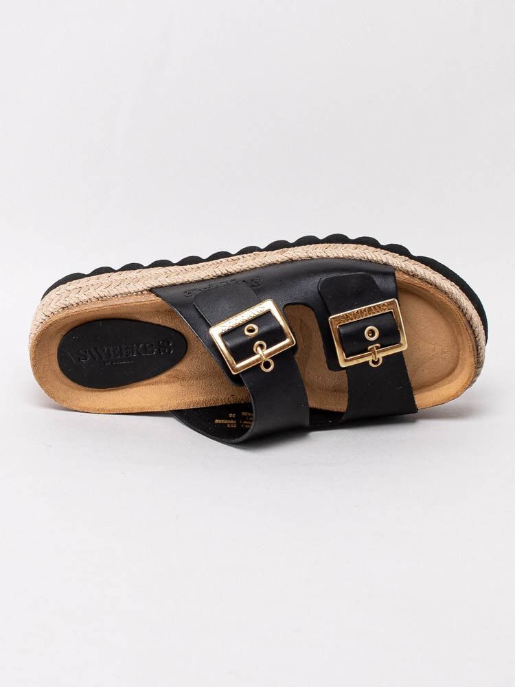 Sweeks - Sonja - Svarta slip in sandaler med repklädd sula
