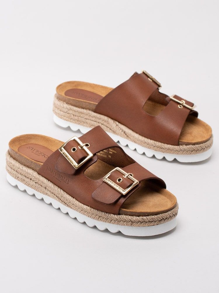 Sweeks - Sonja - Bruna slip in sandaler med repklädd sula