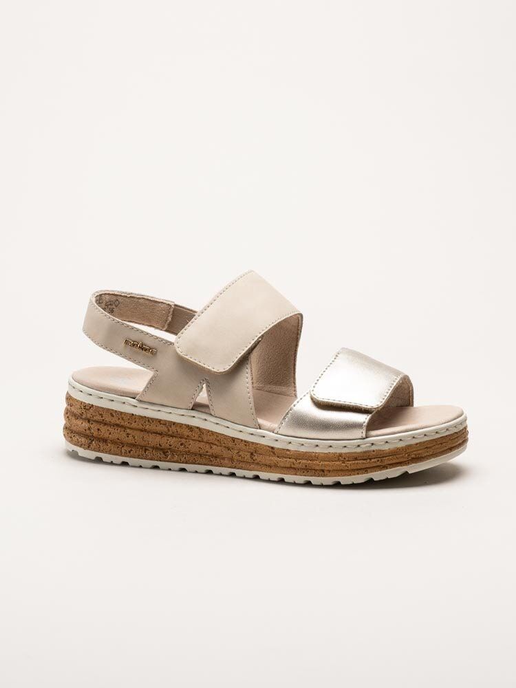 Rieker - Beige-Guldiga sandaler i nubuck