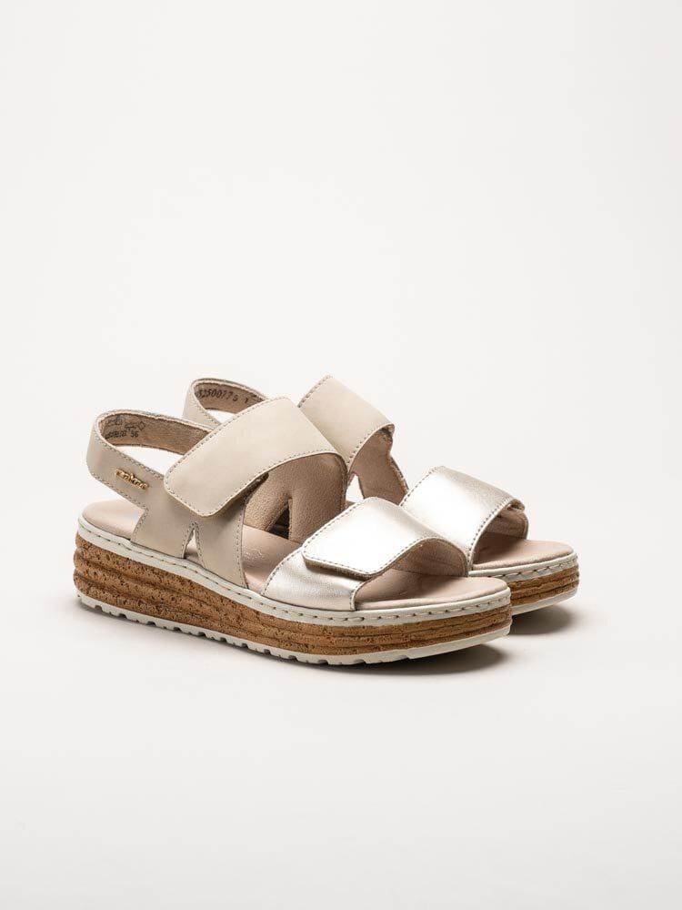 Rieker - Beige-Guldiga sandaler i nubuck