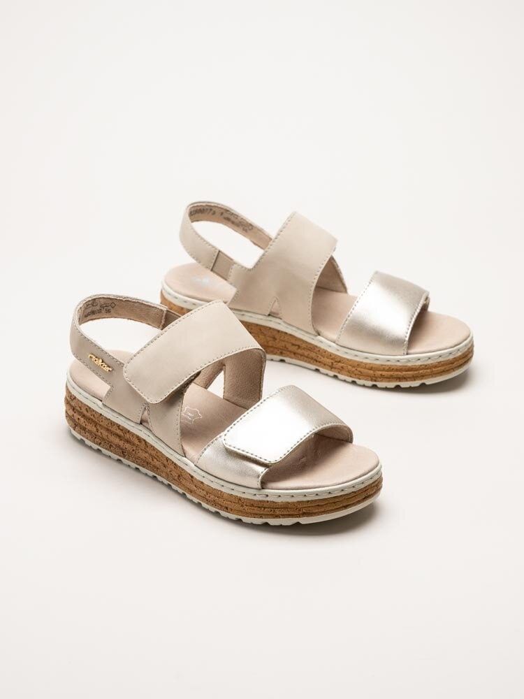 Rieker - Beige-Guldiga sandaler i nubuck