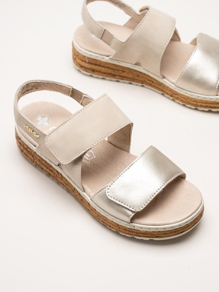 Rieker - Beige-Guldiga sandaler i nubuck