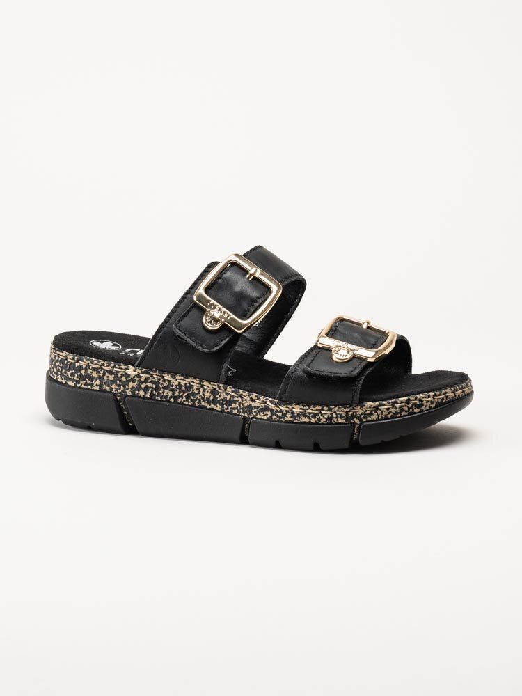 Rieker - Svarta slip in sandaler i skinn