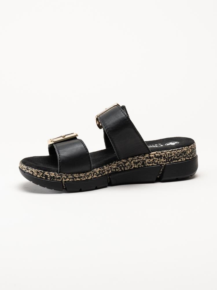 Rieker - Svarta slip in sandaler i skinn