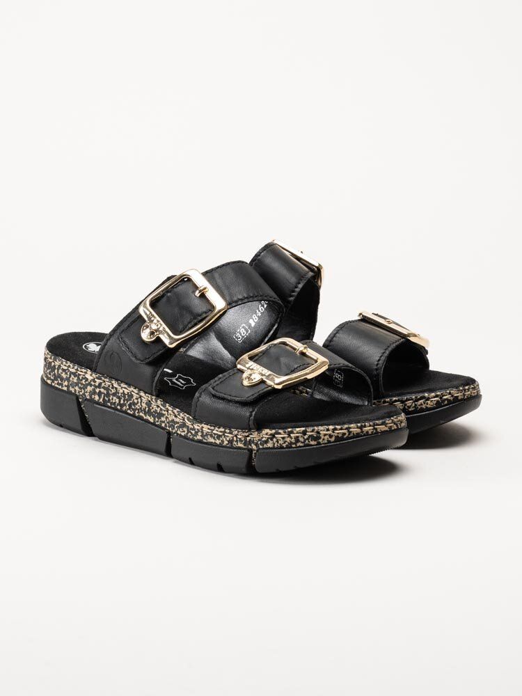 Rieker - Svarta slip in sandaler i skinn