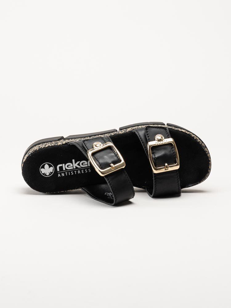 Rieker - Svarta slip in sandaler i skinn