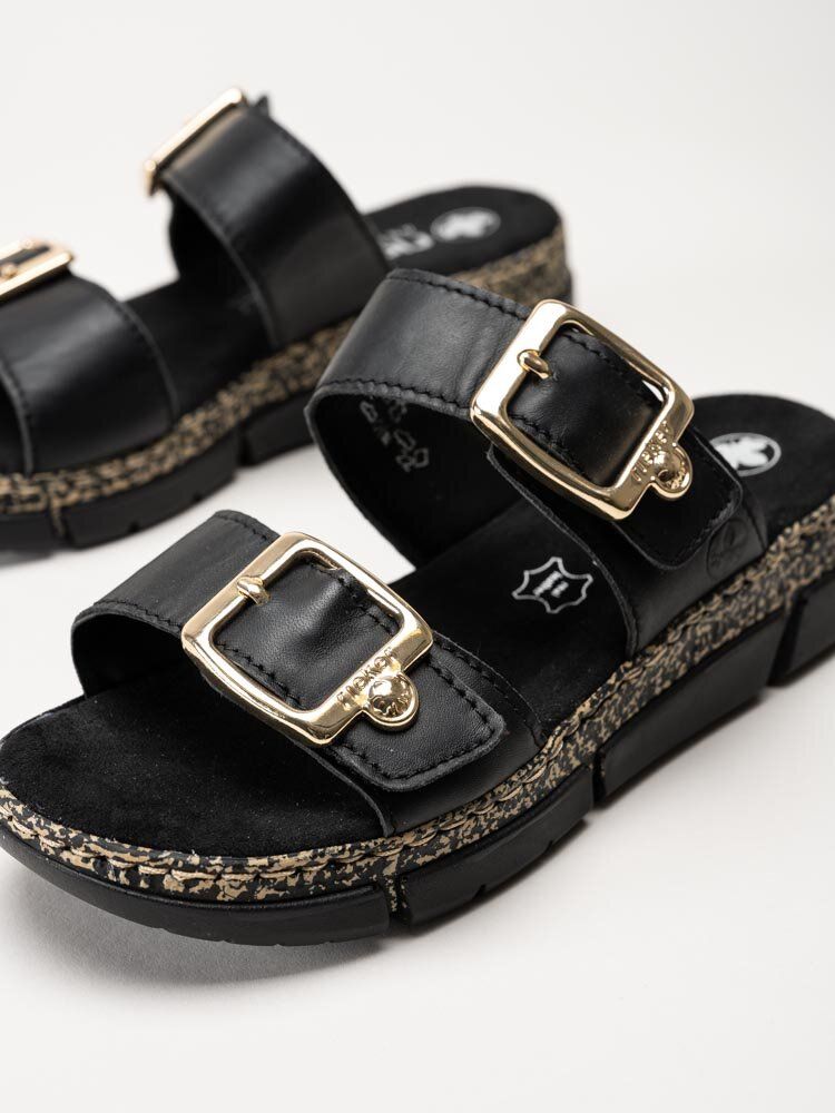 Rieker - Svarta slip in sandaler i skinn