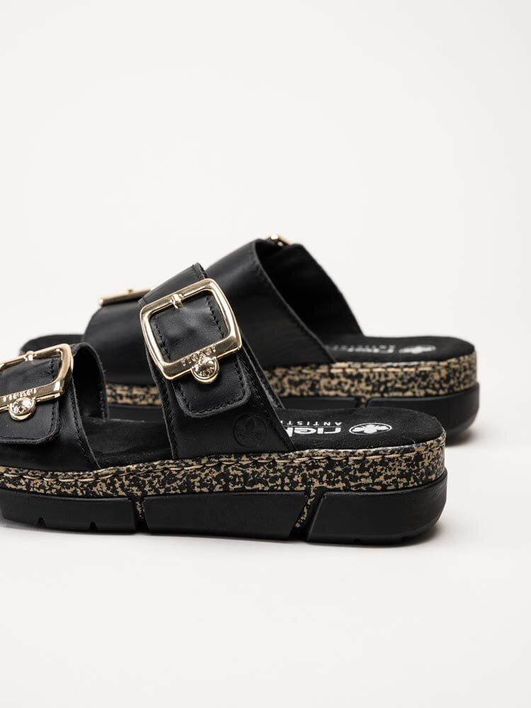 Rieker - Svarta slip in sandaler i skinn