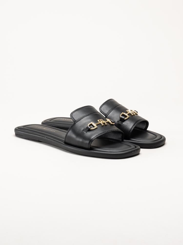 Tommy Hilfiger - TH Leather Horsebit Mule - Svarta slip in sandaler i skinn
