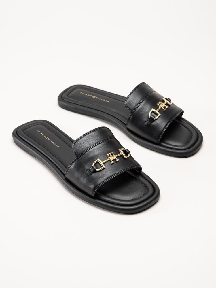 Tommy Hilfiger - TH Leather Horsebit Mule - Svarta slip in sandaler i skinn