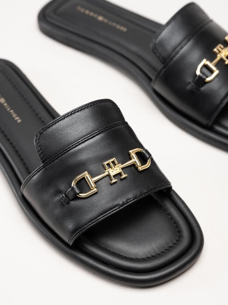 Tommy Hilfiger - TH Leather Horsebit Mule - Svarta slip in sandaler i skinn