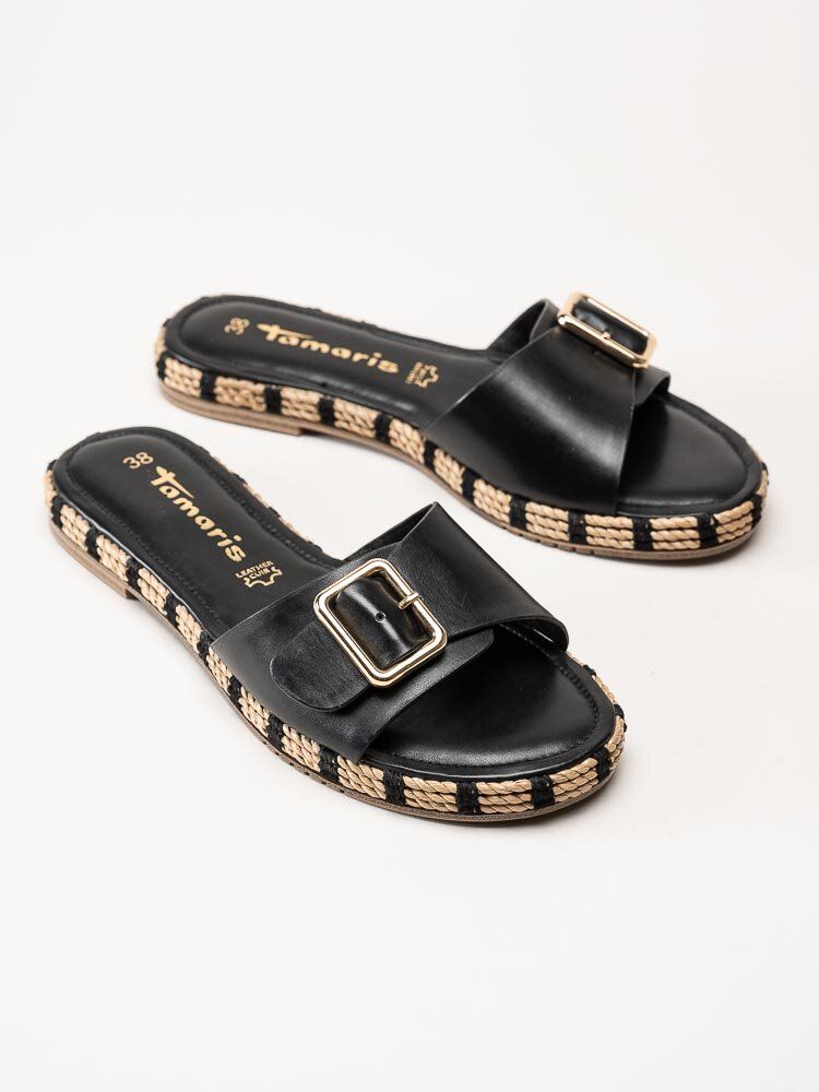 Tamaris - Svarta slip in sandaler i skinn