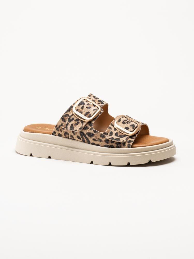 Tamaris - Leopardmönstrade slip in sandaler i mocka