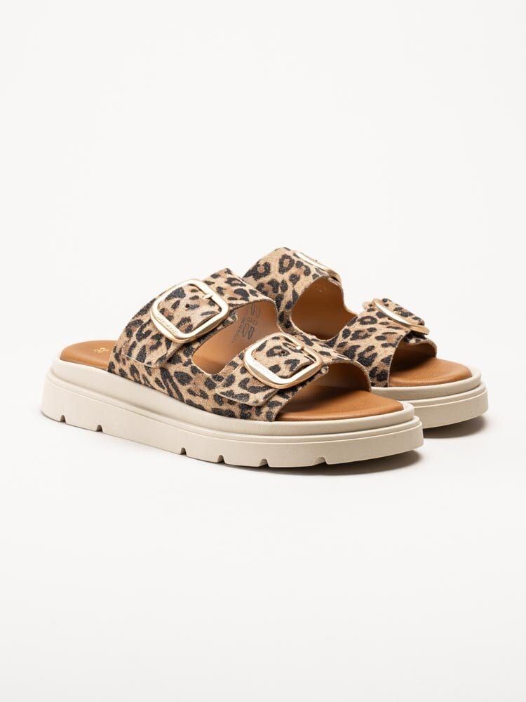 Tamaris - Leopardmönstrade slip in sandaler i mocka