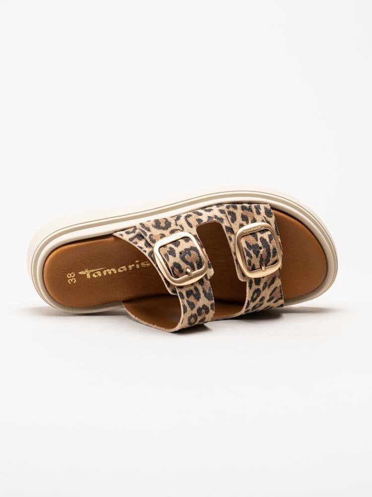 Tamaris - Leopardmönstrade slip in sandaler i mocka