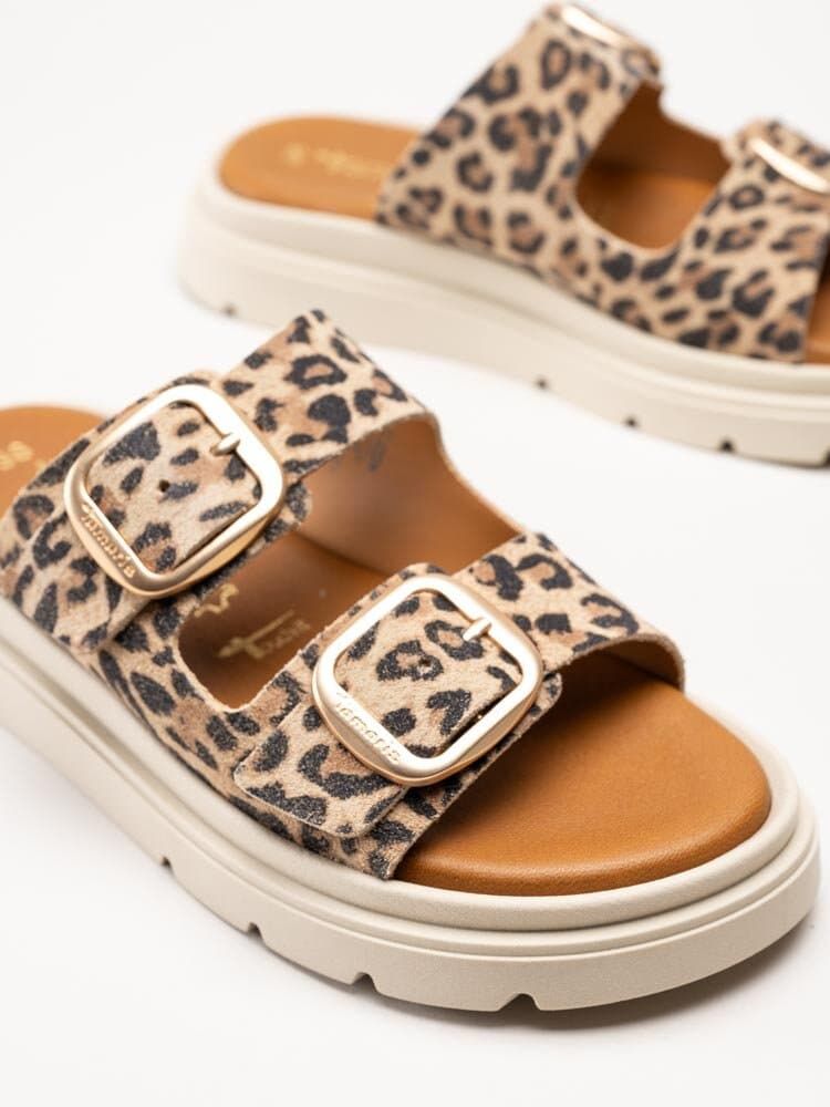 Tamaris - Leopardmönstrade slip in sandaler i mocka