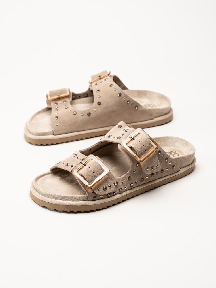 Colors of California - Beige Bio-sandaler i mocka med strass