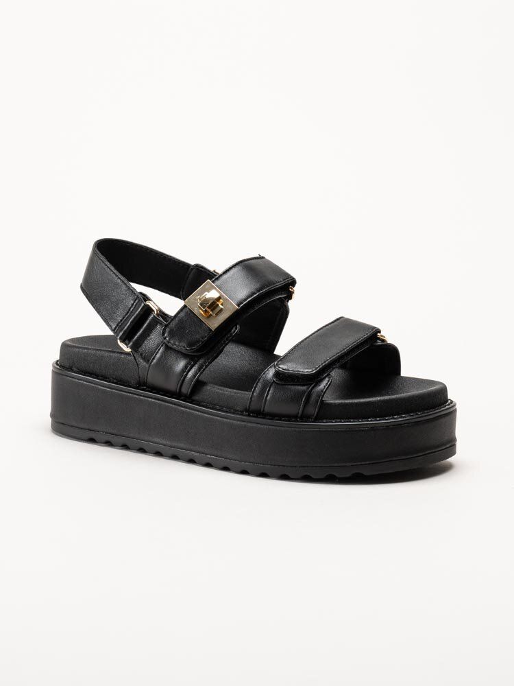 Steve Madden - Bigmona - Svarta platåsandaler i skinn